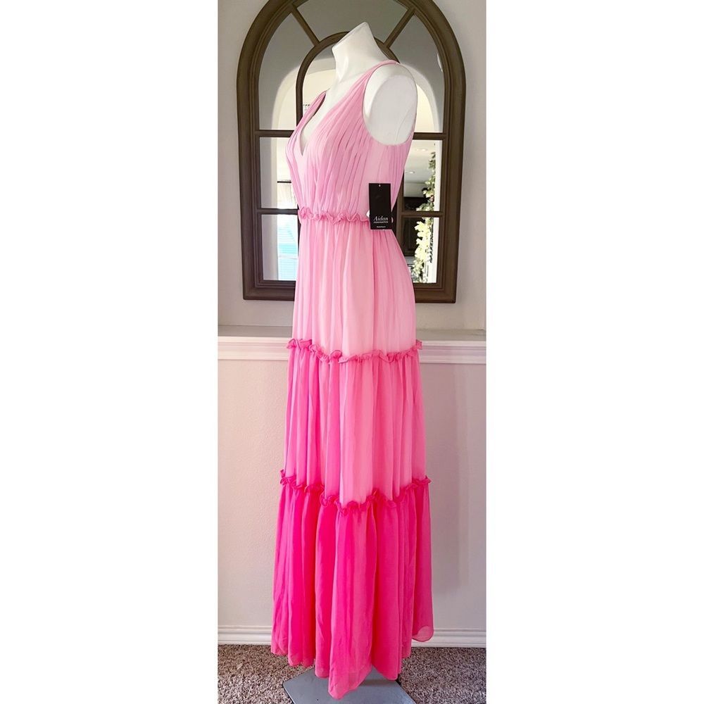 Aidan Mattox V-Neck Ciffon Color-Block Tiered Maxi Gown in Pink, NWT, Size 0 - Picture 7 of 13